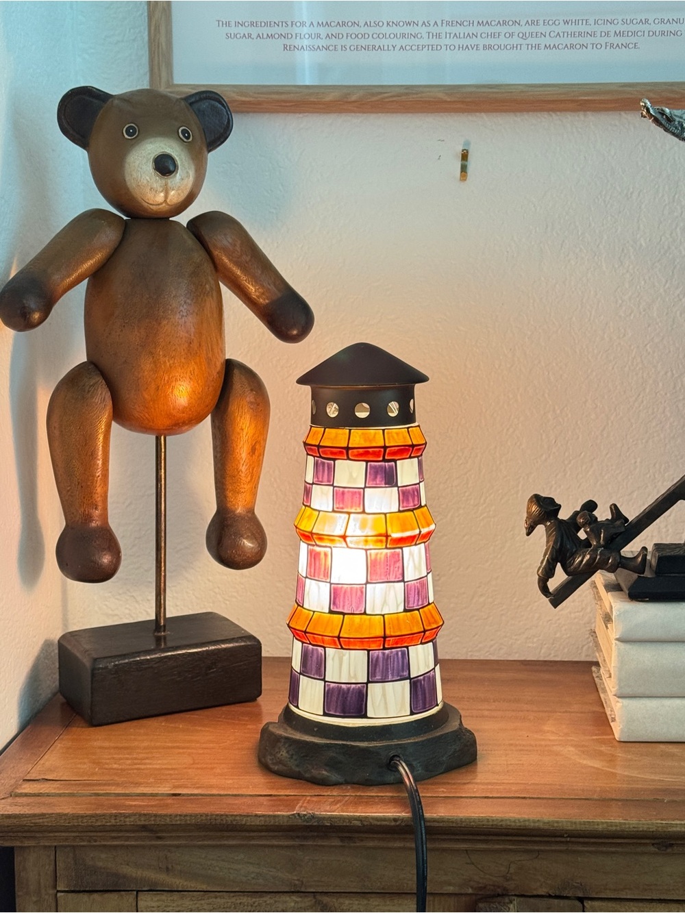 Vintage Stained Glass Lighthouse Lamp Multicolor With Heavy Metal Base